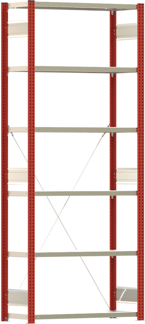 Fachbodenregal BERT - Breite: 100,5 cm - Tiefe: 40 cm - Höhe: 250 cm - 6 Böden - Grundregal