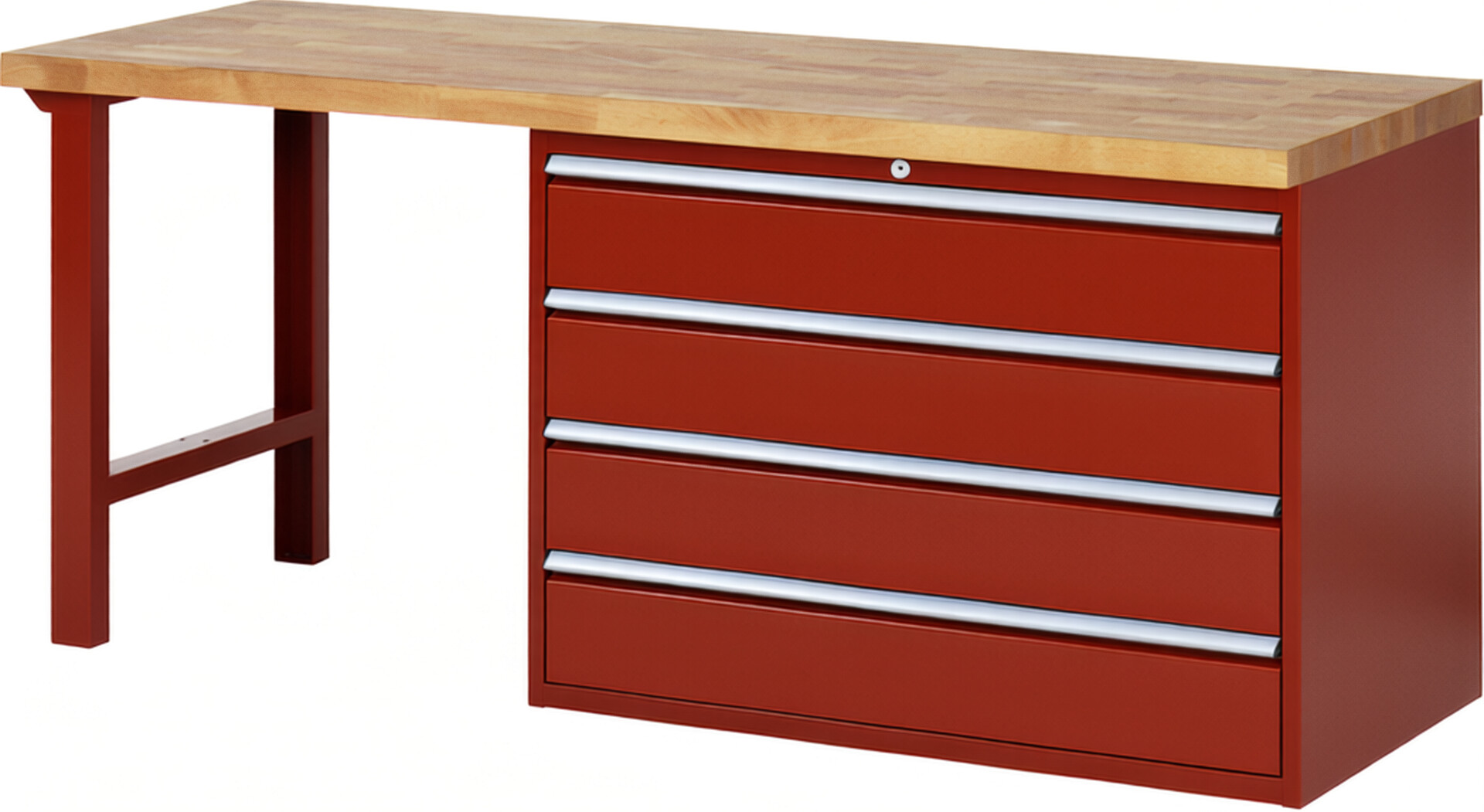 RAU Werkbank rot - Breite 200 cm - Tiefe 70 cm - Höhe 89 cm - Buche-Massiv Arbeitsplatte 40 mm