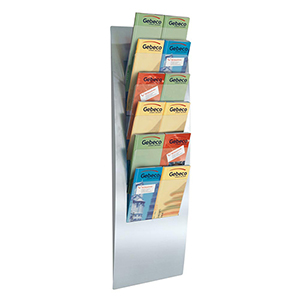 Wand-Prospekthalter, 6 Fächer DIN A4, DIN A5, DIN lang, Fülltiefe 20 mm, BxTxH 310x100x1020 mm, silberfarbig