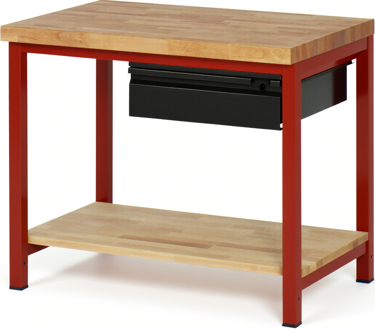 Werkbank - Modell 8001 BASIC rot - schwarz, BxTxH 1000x700x840-1040 mm,  Buche-Massiv Arbeitsplatte 40 mm,  1 Schublade mit  Auszug 90 %