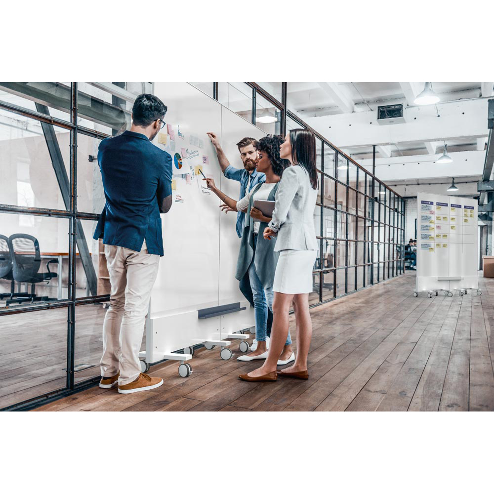 Whiteboard, Magnettafel, Stellwand, mobil, emailliert, beschreibbar, BxH 1000x1910 mm, weiß