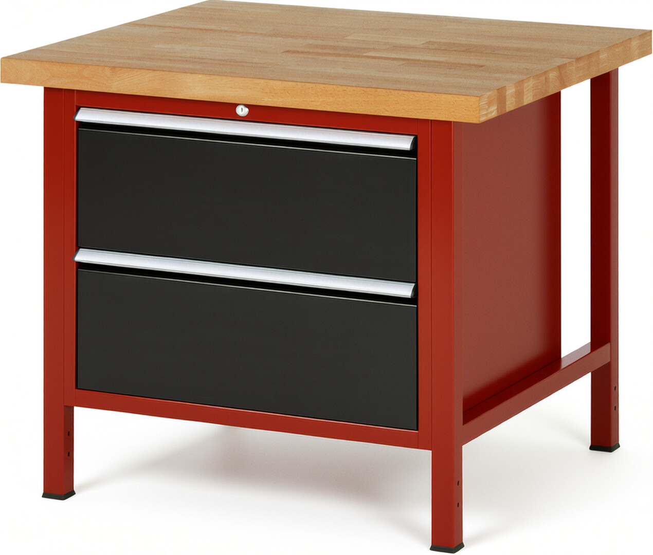 Werkbank Modell 8255 rot - schwarz, BxTxH 1000x900x840-1040 mm,  Buche-Massiv Arbeitsplatte 40 mm,  2 Schubladen mit  Auszug 90 %