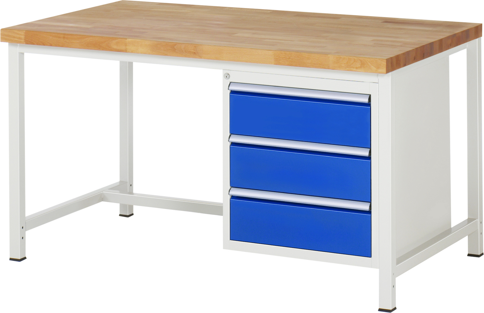 Werkbank Modell 8157,  BxTxH 1500x900x840 mm,  Buche-Massiv Arbeitsplatte 40 mm,  3 Schubladen mit  Auszug 90 %