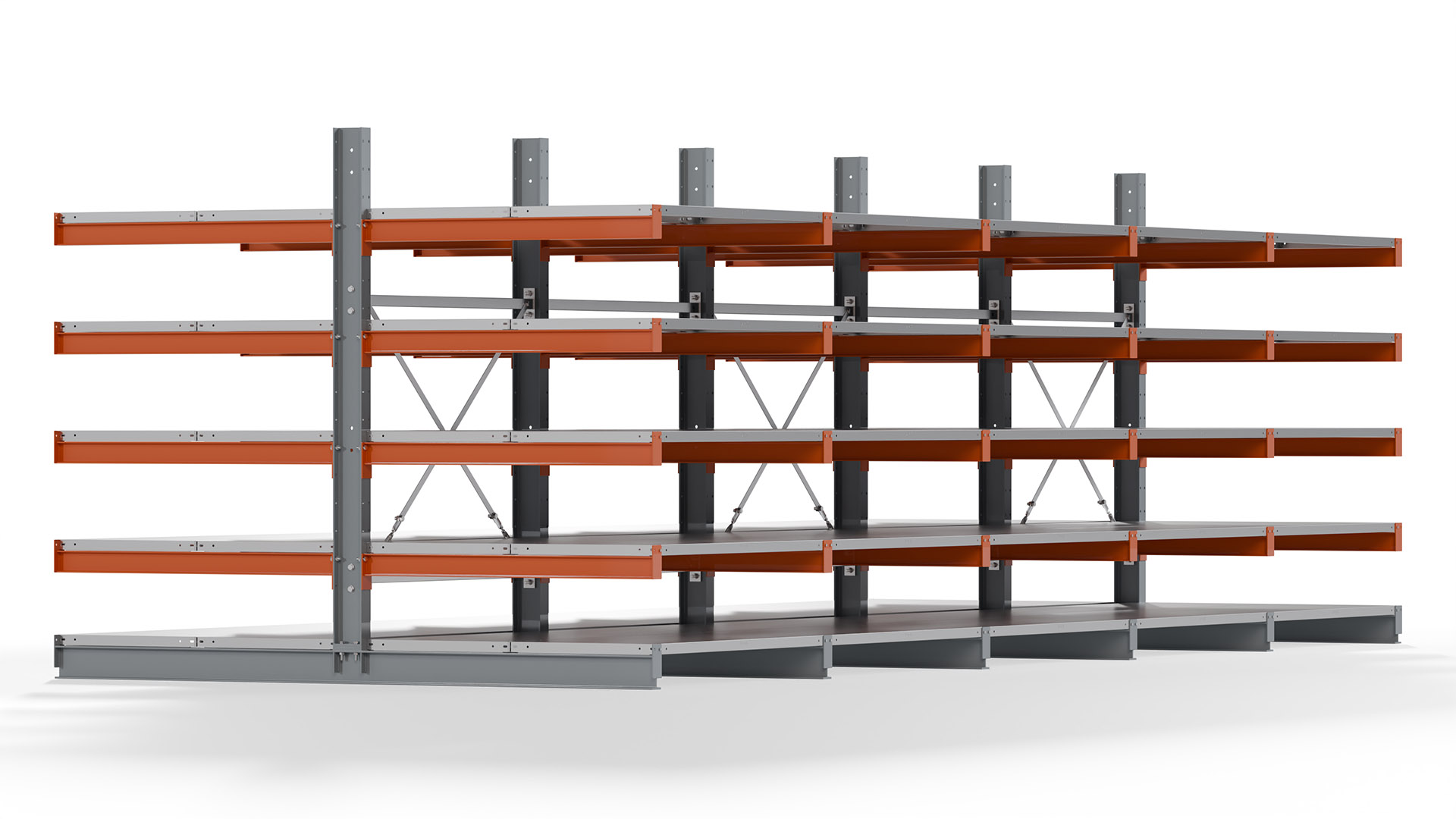 Kragarmregal KARL basic - lackiert - Breite: 640 cm - Höhe: 200 cm - Tiefe: 120 cm - Traglast je Kragarm: 370 kg - beidseitig