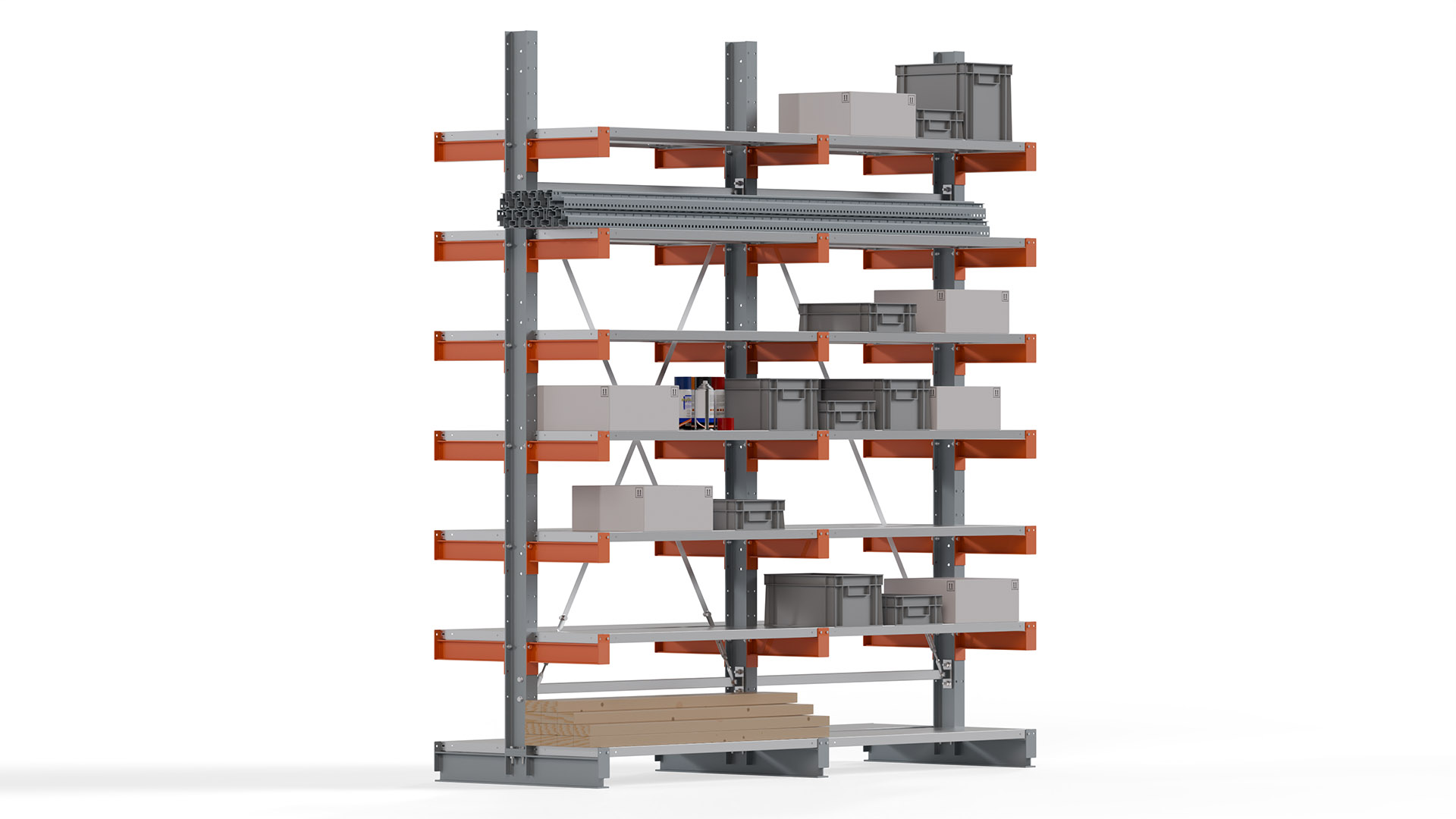 Kragarmregal KARL basic - lackiert - Breite: 256 cm - Höhe: 300 cm - Tiefe: 40 cm - Traglast je Kragarm: 1100 kg - beidseitig