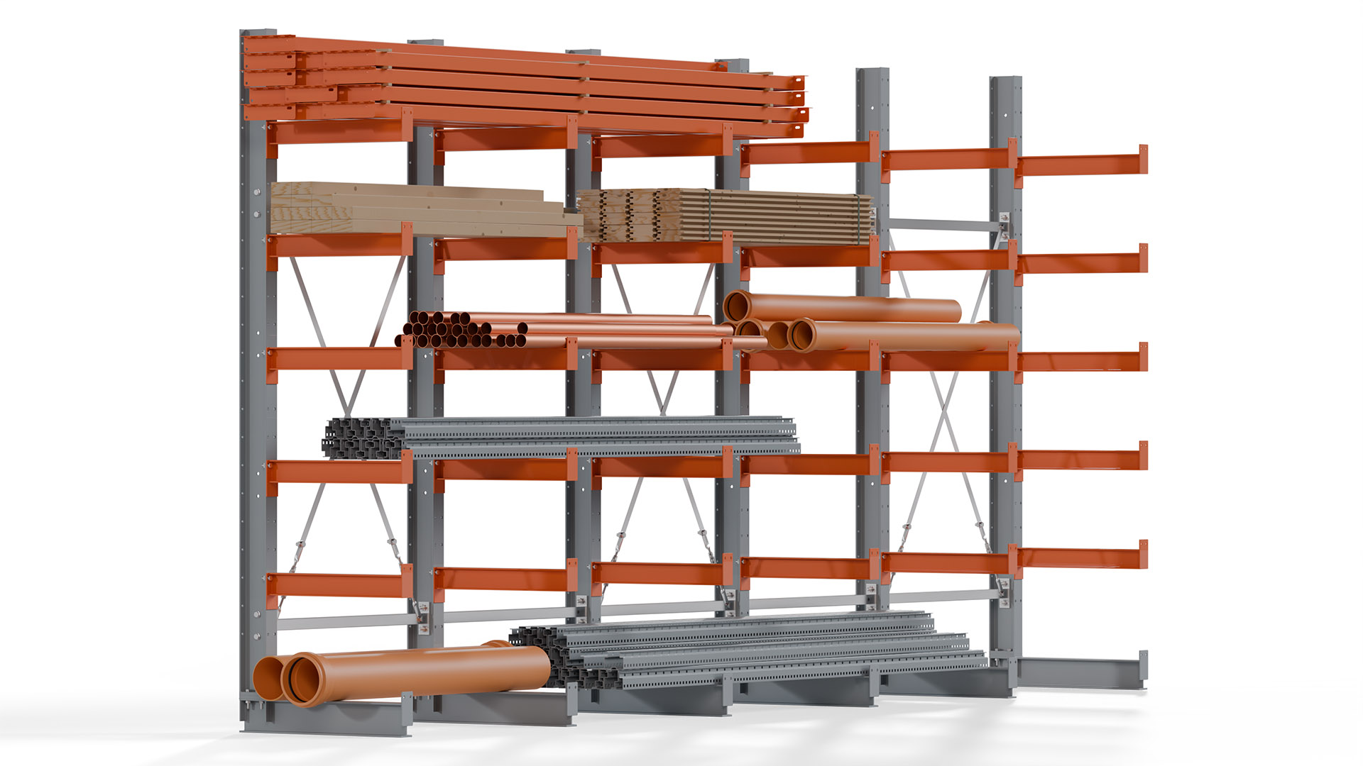 Kragarmregal KARL basic - lackiert - Breite: 500 cm - Höhe: 250 cm - Tiefe: 60 cm - Traglast je Kragarm: 730 kg - einseitig