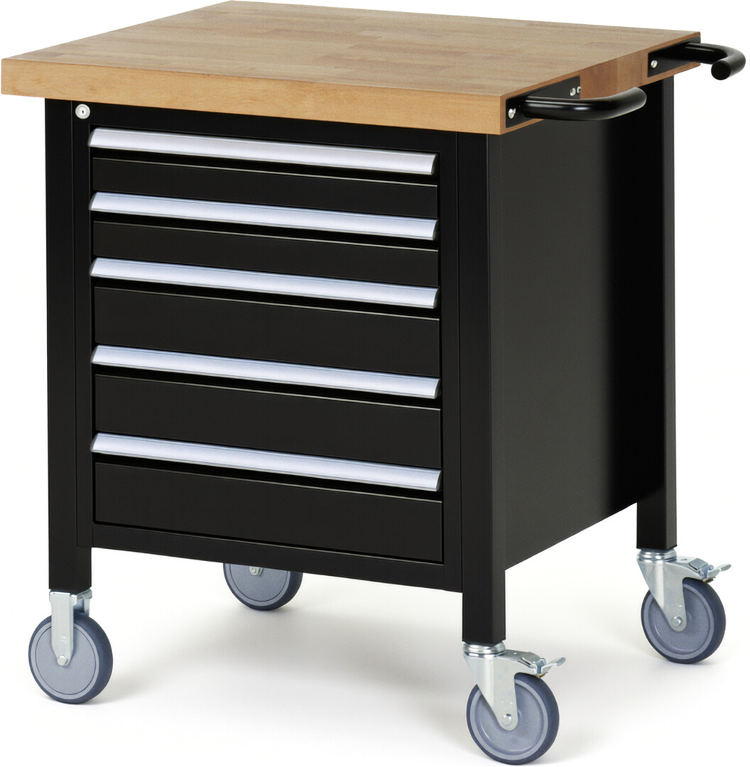 RAU Werkbank schwarz - Breite 75 cm - Tiefe 70 cm - Höhe 88 cm - Buche-Massiv Arbeitsplatte 40 mm