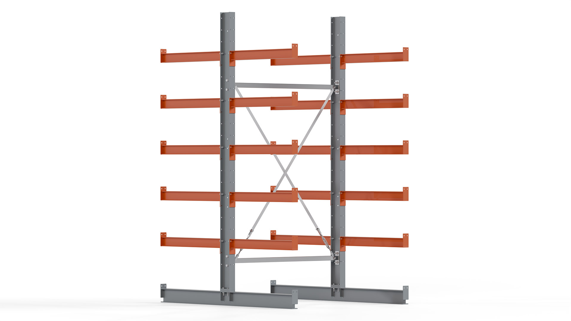 Kragarmregal KARL basic - lackiert - Breite: 128 cm - Höhe: 250 cm - Tiefe: 80 cm - Traglast je Kragarm: 550 kg - beidseitig
