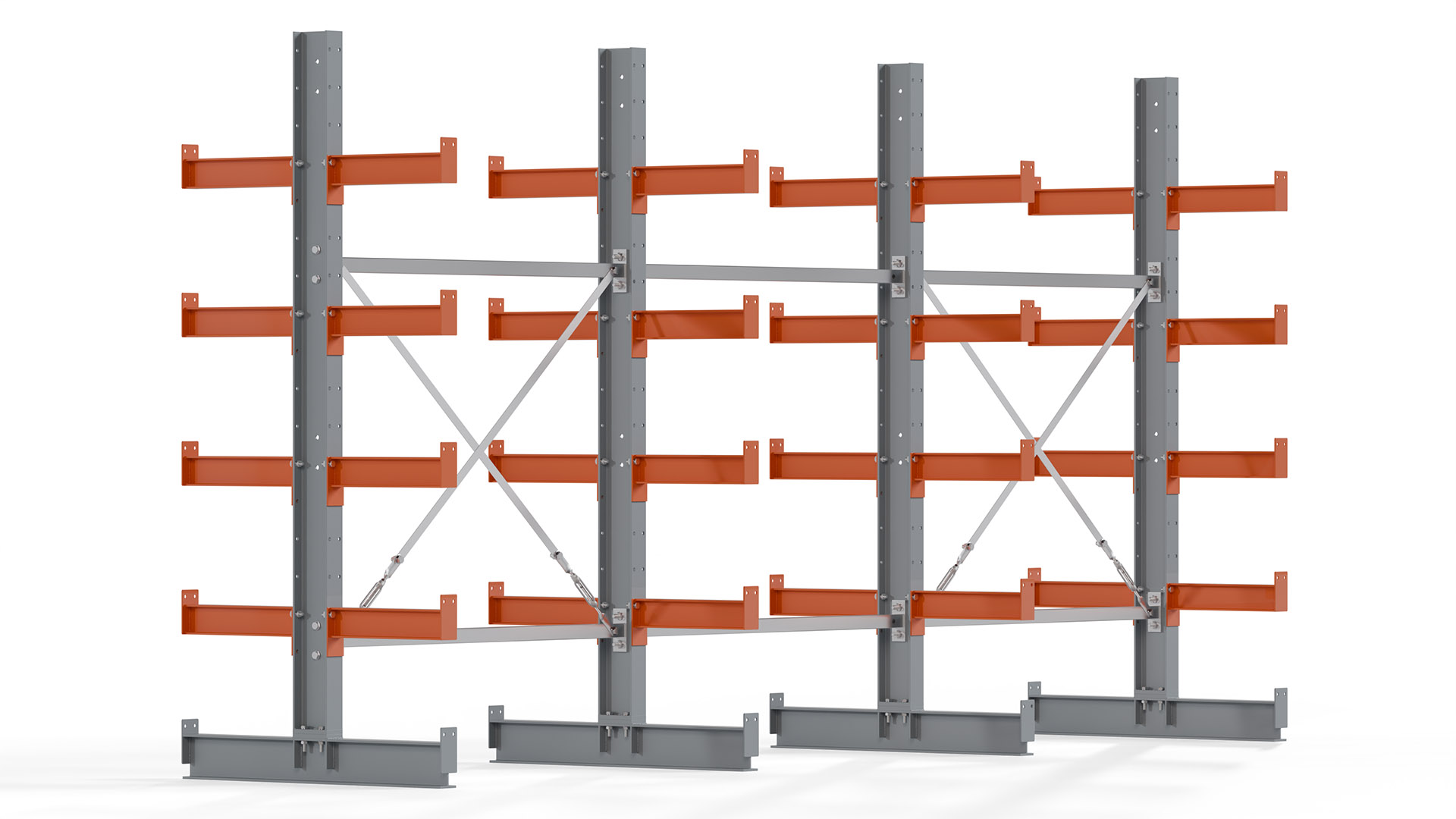 Kragarmregal KARL basic - lackiert - Breite: 384 cm - Höhe: 200 cm - Tiefe: 40 cm - Traglast je Kragarm: 1100 kg - beidseitig