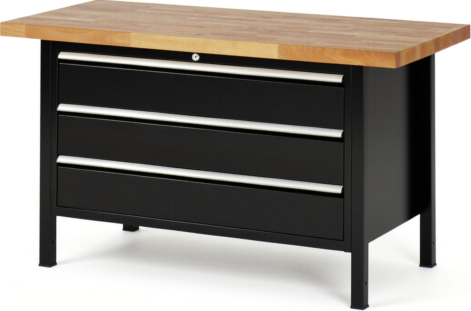 RAU Werkbank schwarz - Breite 150 cm - Tiefe 70 cm - Höhe 84 cm - Buche-Massiv Arbeitsplatte 40 mm