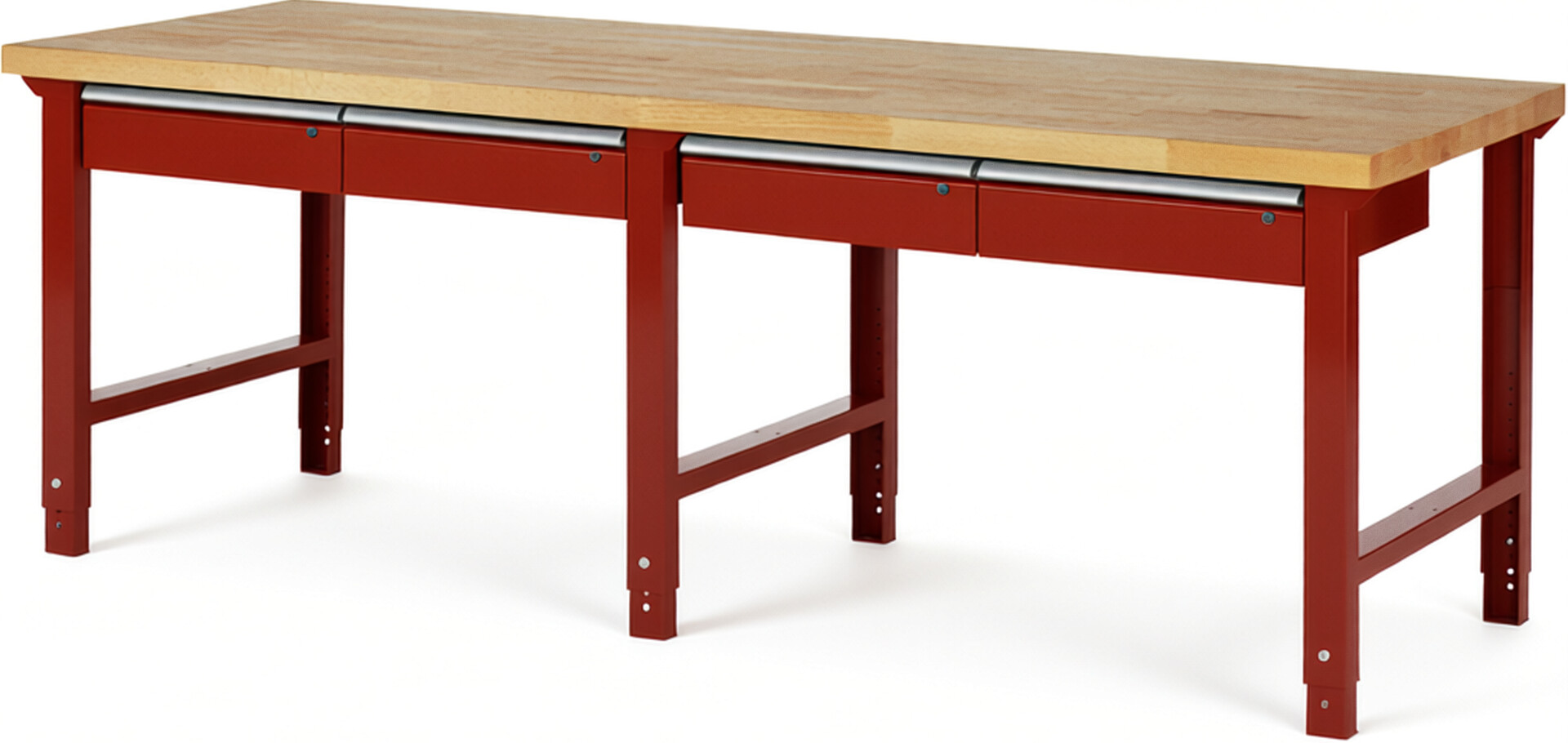 RAU Werkbank rot - Breite 250 cm - Tiefe 90 cm - Höhe 114 cm - Buche-Massiv Arbeitsplatte 40 mm