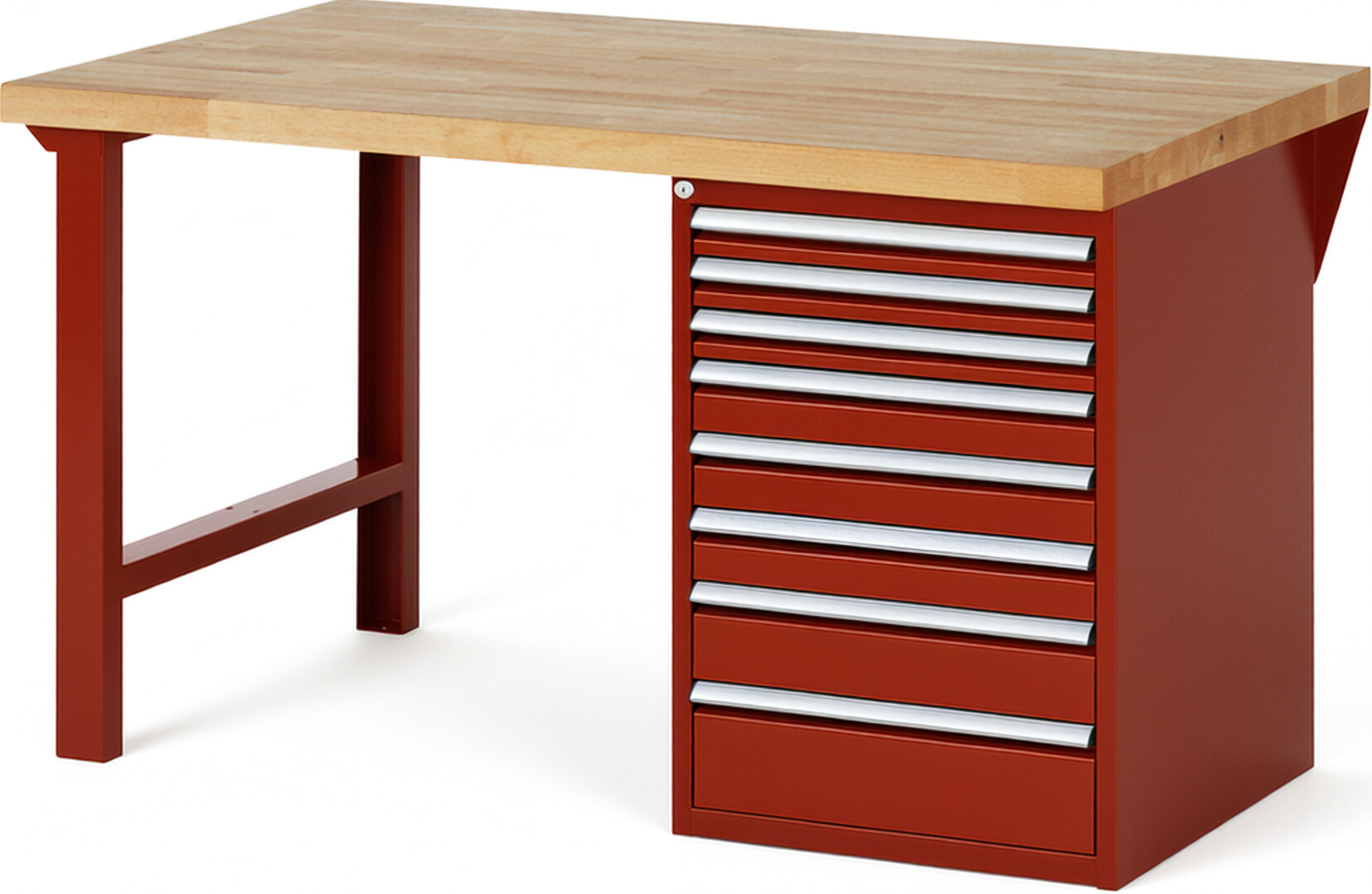 RAU Werkbank rot - Breite 150 cm - Tiefe 90 cm - Höhe 84 cm - Buche-Massiv Arbeitsplatte 40 mm