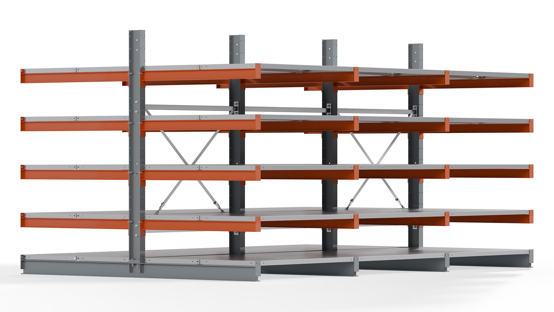Kragarmregal KARL basic - lackiert - Breite: 384 cm - Höhe: 200 cm - Tiefe: 120 cm - Traglast je Kragarm: 370 kg - beidseitig