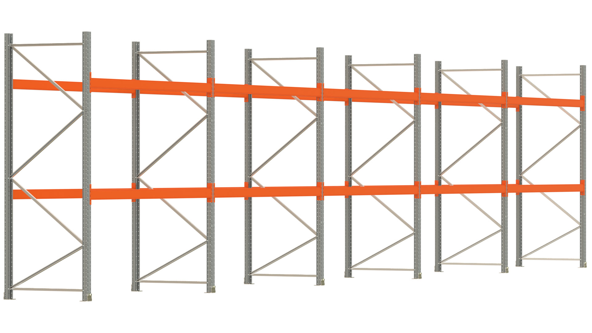 Palettenregal ARTUS - Breite 1401 cm - Höhe 300 cm - Tiefe 110 cm - 2 Träger-Ebenen - max. Fachlast 2100 kg - 45 Palettenstellplätze