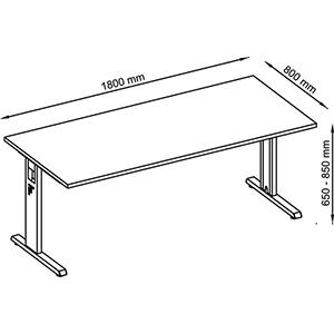 Schreibtisch, BxTxH 1800x800x650-850 mm, höhenverstellbar, C-Fuß-Gestell, Platte ahorn