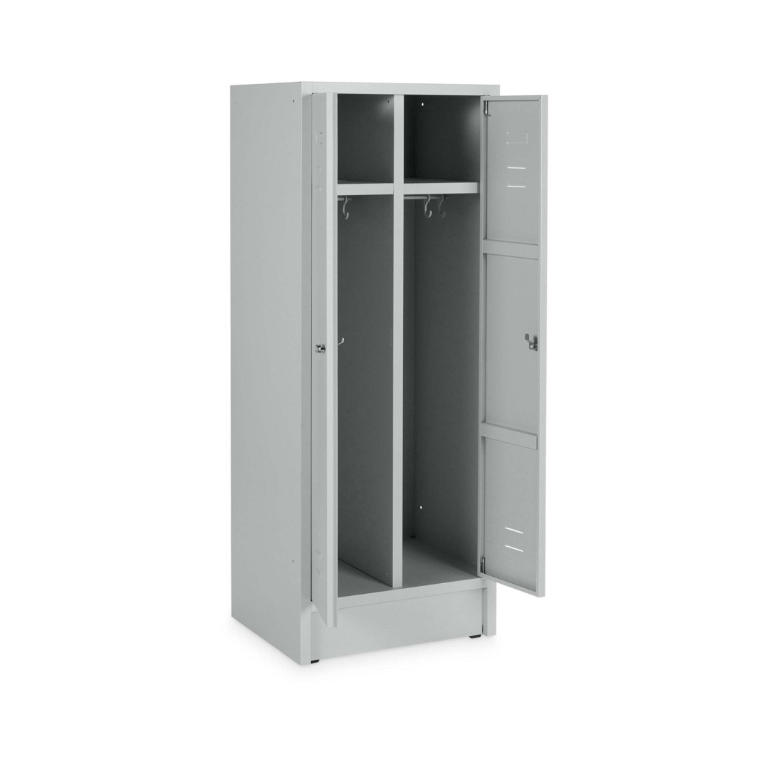 Doppelspind, 2 Abteile, Abteilbreite 30 cm, Höhe 180 cm, Breite 60 cm, RAL 7035 Lichtgrau