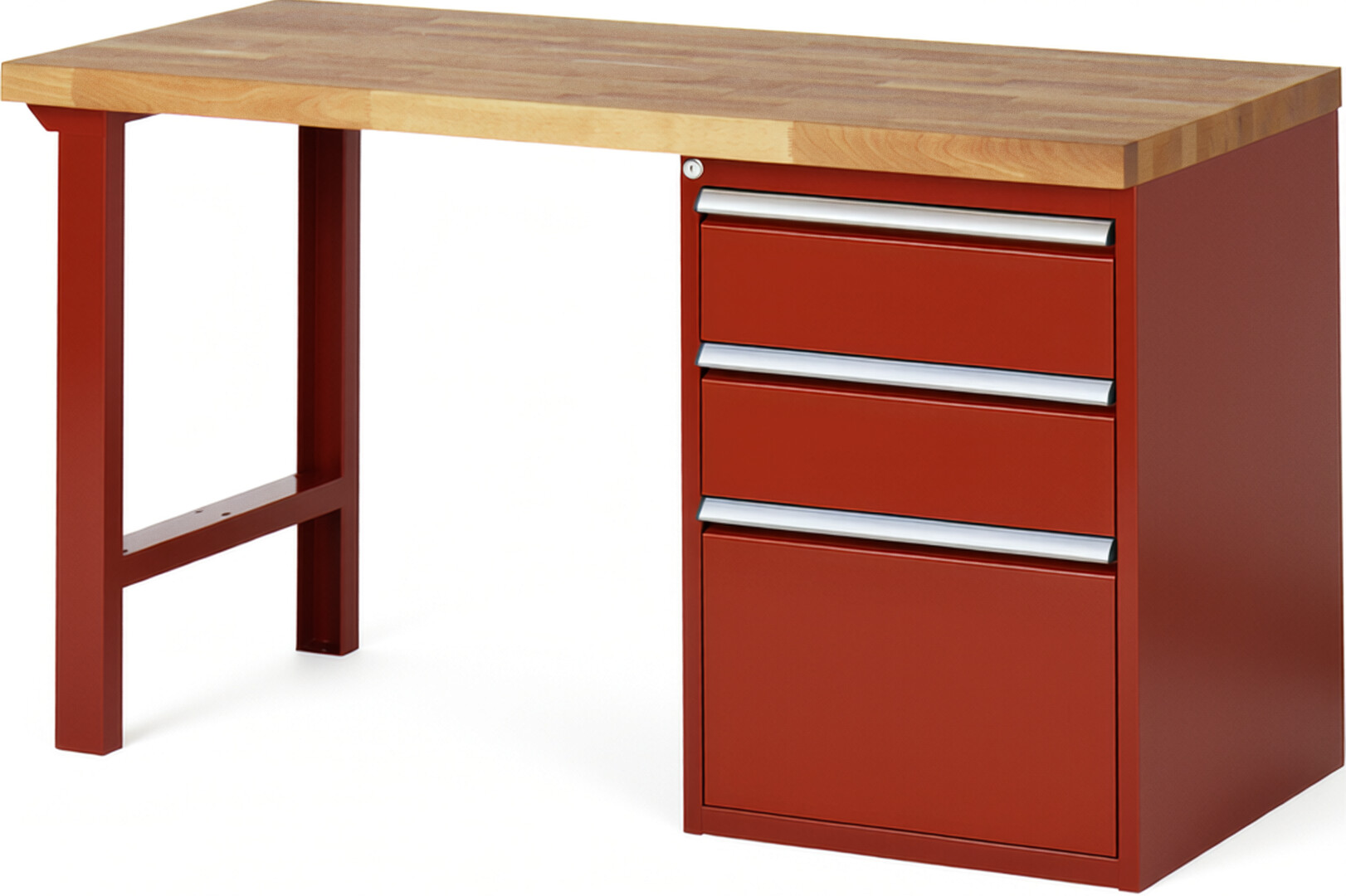 RAU Werkbank rot - Breite 150 cm - Tiefe 70 cm - Höhe 89 cm - Buche-Massiv Arbeitsplatte 40 mm