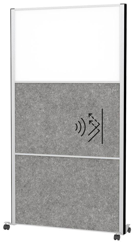 Akustik-Stellwand, BxTxH 1000x44x1800 mm, 2x Textil, dunkelgrau, 1x Whiteboard, mobil