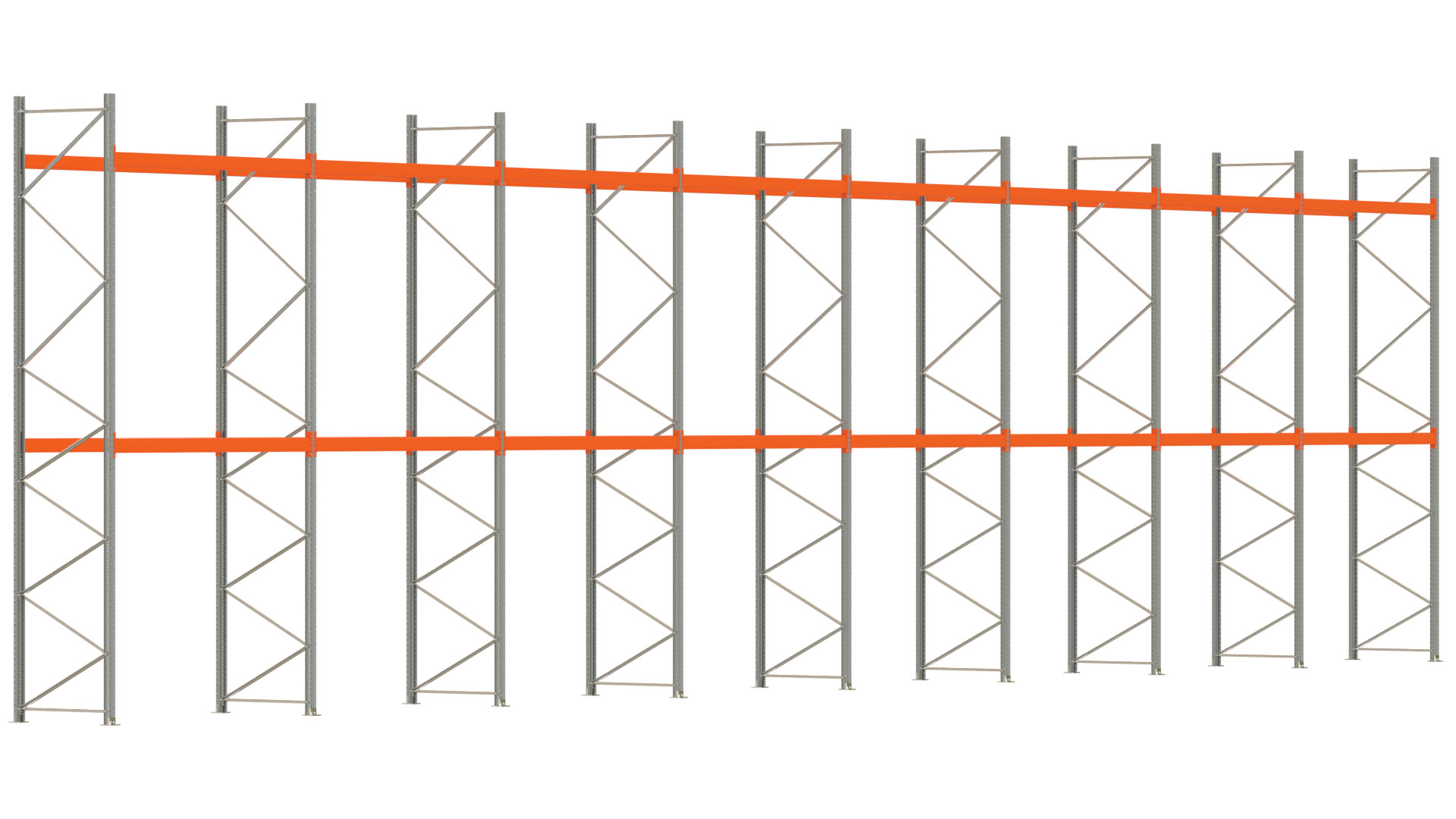 Palettenregal ARTUS - Breite 2236,5 cm - Höhe 550 cm - Tiefe 110 cm - Fachlast 3000 kg - 72 Palettenstellplätze