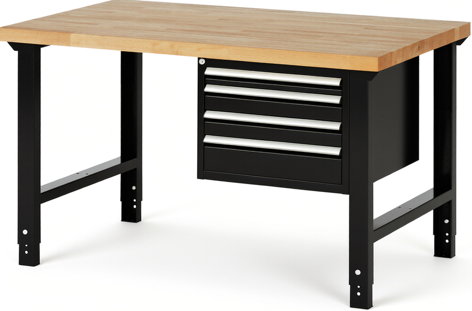 RAU Werkbank schwarz - Breite 150 cm - Tiefe 90 cm - Höhe 114 cm - Buche-Massiv Arbeitsplatte 40 mm