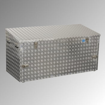 Riffelblech Aluminiumbox - Deckel mit Gasdruckdämpfer - Griffe und Verschlüsse aus Edelstahl - mit seitlichen Türen - Volumen 883 Liter