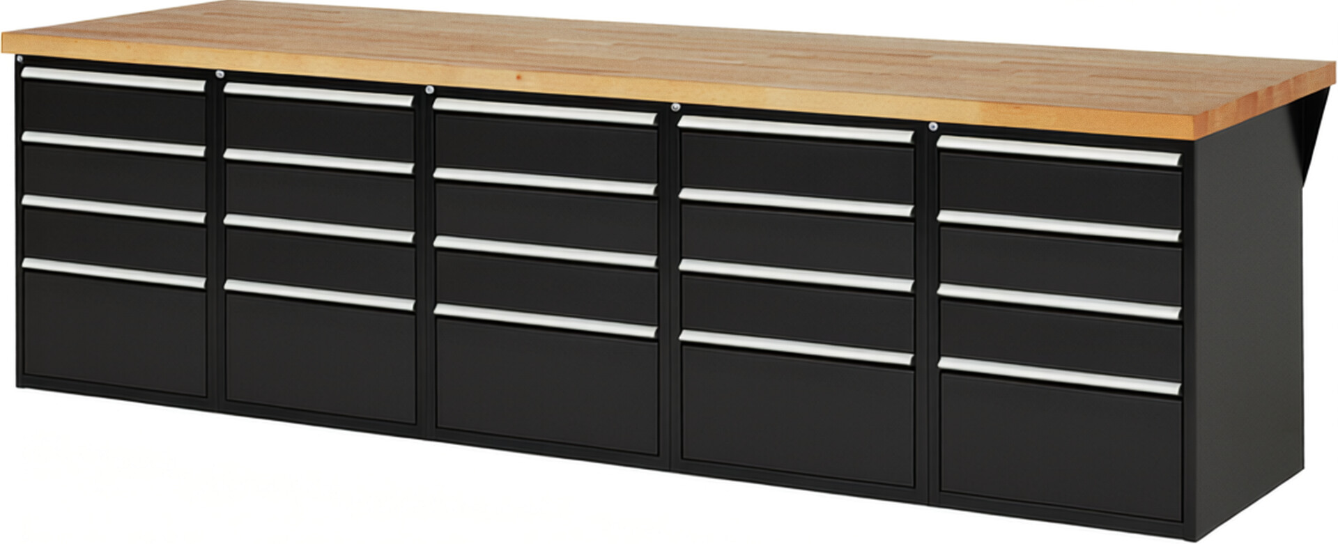 RAU Werkbank schwarz - Breite 300 cm - Tiefe 90 cm - Höhe 89 cm - Buche-Massiv Arbeitsplatte 40 mm