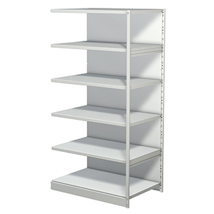 Aktenregal, Büroregal - Steckregal mit Rückwand, Anbaufeld, 6 Fachböden, 5 OH, BxTxH 960x600x1900 mm, lichtgrau