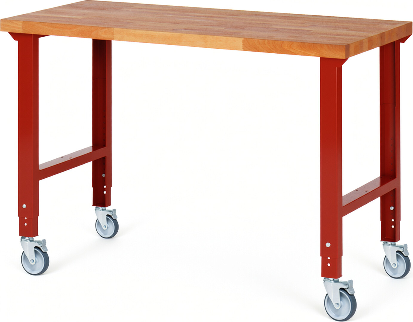 RAU Werkbank rot - Breite 150 cm - Tiefe 70 cm - Höhe 100 cm - Buche-Massiv Arbeitsplatte 40 mm