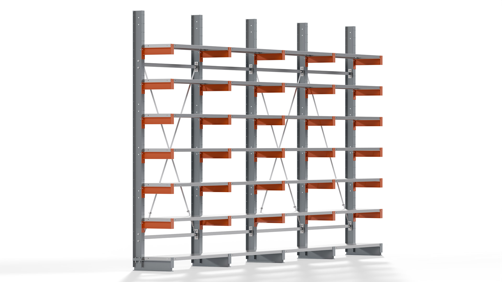 Kragarmregal KARL basic - lackiert - Breite: 512 cm - Höhe: 300 cm - Tiefe: 40 cm - Traglast je Kragarm: 1100 kg - einseitig