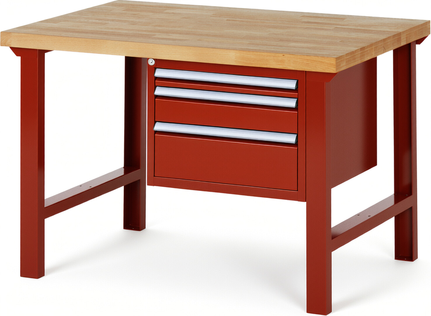 RAU Werkbank rot - Breite 125 cm - Tiefe 90 cm - Höhe 84 cm - Buche-Massiv Arbeitsplatte 40 mm