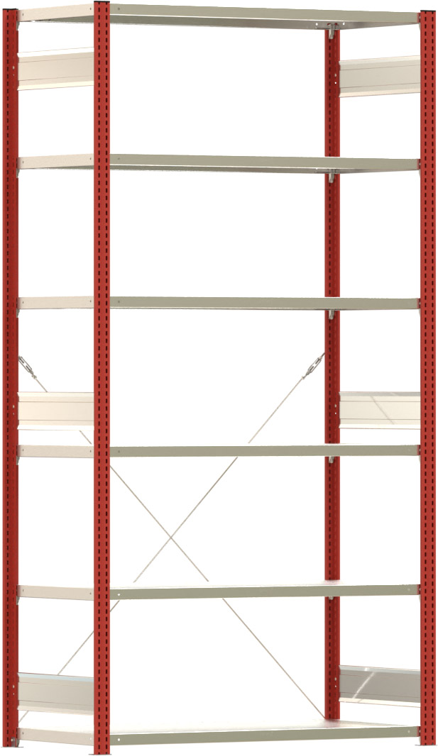 Fachbodenregal BERT - Breite: 128,5 cm - Tiefe: 60 cm - Höhe: 250 cm - 6 Böden - Grundregal