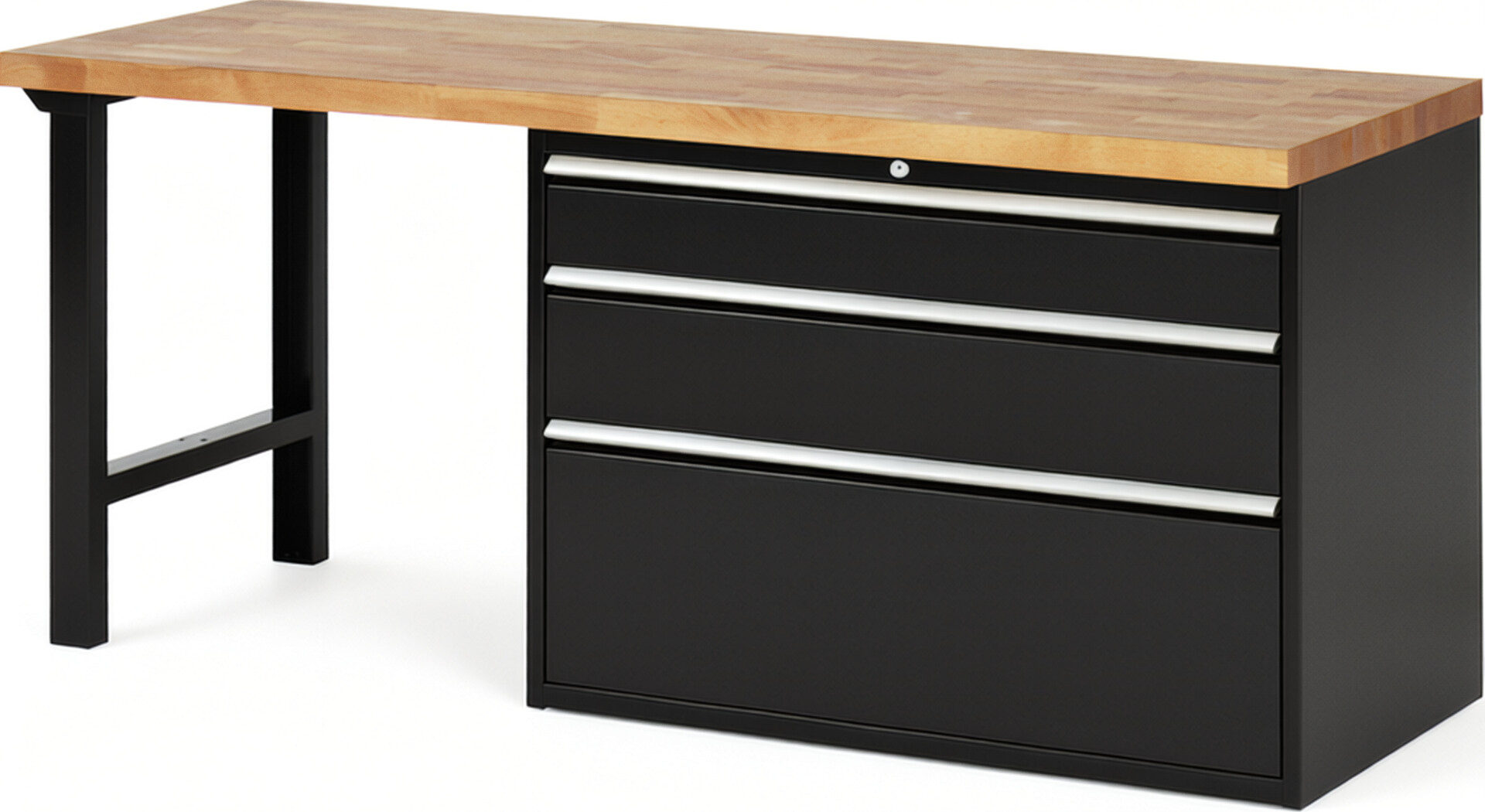 RAU Werkbank schwarz - Breite 200 cm - Tiefe 70 cm - Höhe 84 cm - Buche-Massiv Arbeitsplatte 40 mm