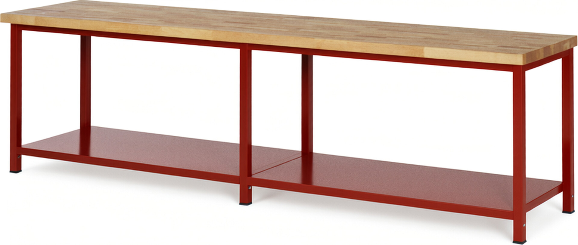Werkbank Modell 8000 rot, BxTxH 3000x700x840 mm,  Buche-Massiv Arbeitsplatte 40 mm