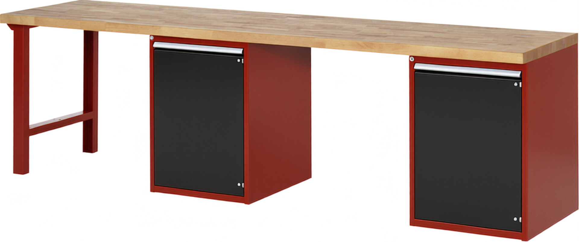 Werkbank Modell 7501 rot - schwarz, BxTxH 3000x700x840 mm,  Buche-Massiv Arbeitsplatte 40 mm