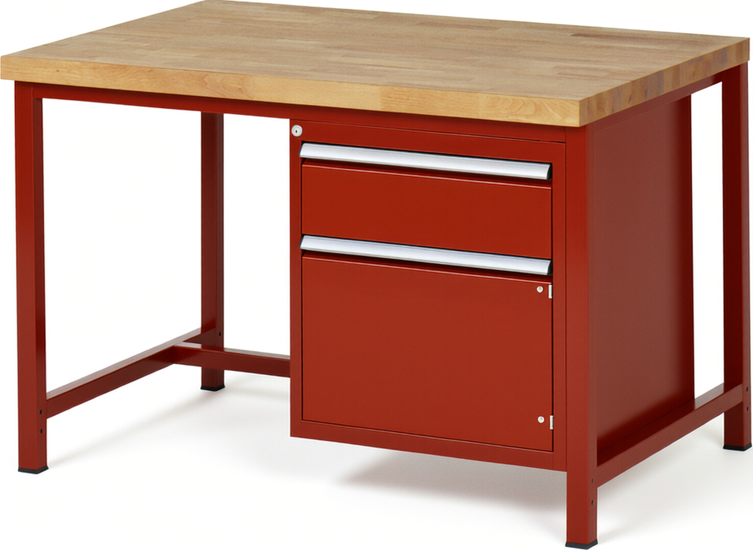 Werkbank Modell 8152 rot, BxTxH 1250x900x840 mm,  Buche-Massiv Arbeitsplatte 40 mm,  1 Schublade mit  Auszug 90 %