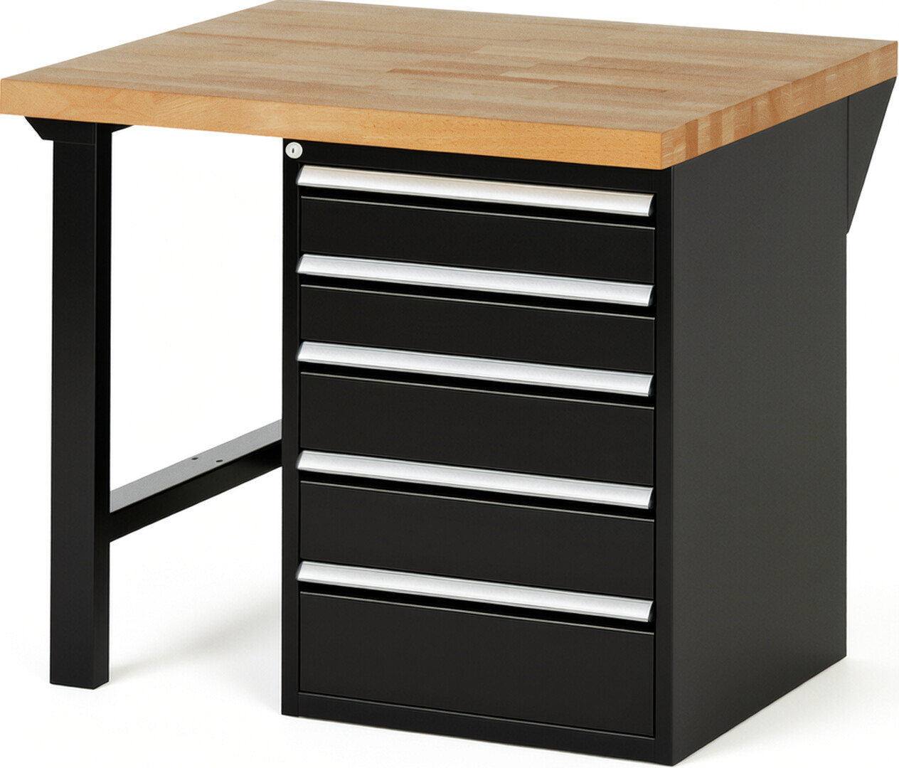 RAU Werkbank schwarz - Breite 100 cm - Tiefe 90 cm - Höhe 84 cm - Buche-Massiv Arbeitsplatte 40 mm