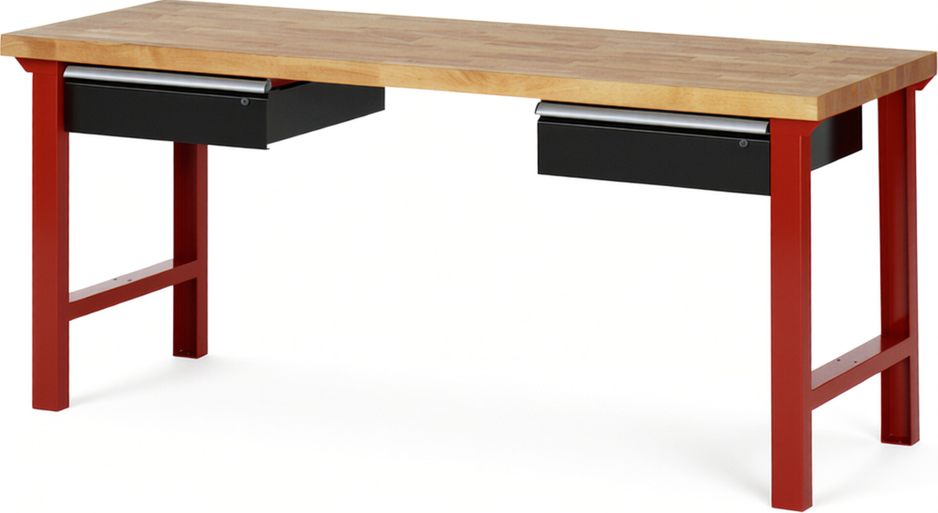 Werkbank Modell 7002 rot - schwarz, BxTxH 2000x700x840 mm,  Buche-Massiv Arbeitsplatte 40 mm,  2 Schubladen mit  Auszug 90 %