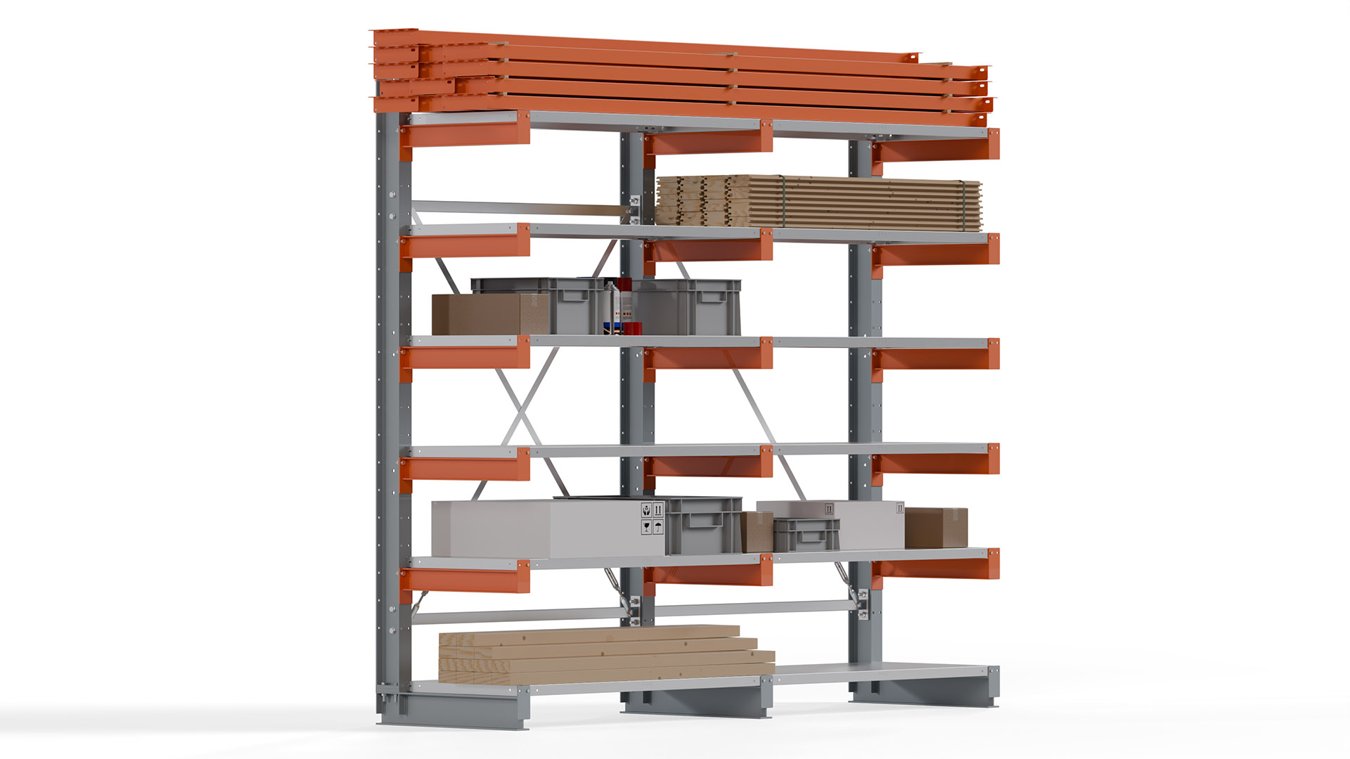 Kragarmregal KARL basic - lackiert - Breite: 256 cm - Höhe: 250 cm - Tiefe: 60 cm - Traglast je Kragarm: 730 kg - einseitig