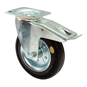 ESD-Transportgeräterolle, Lenkrolle m. Festst., Gummi antistatisch schwarz, Durchm. 200 mm, Traglast 205 kg, Rollenlager, Anschraubplatte