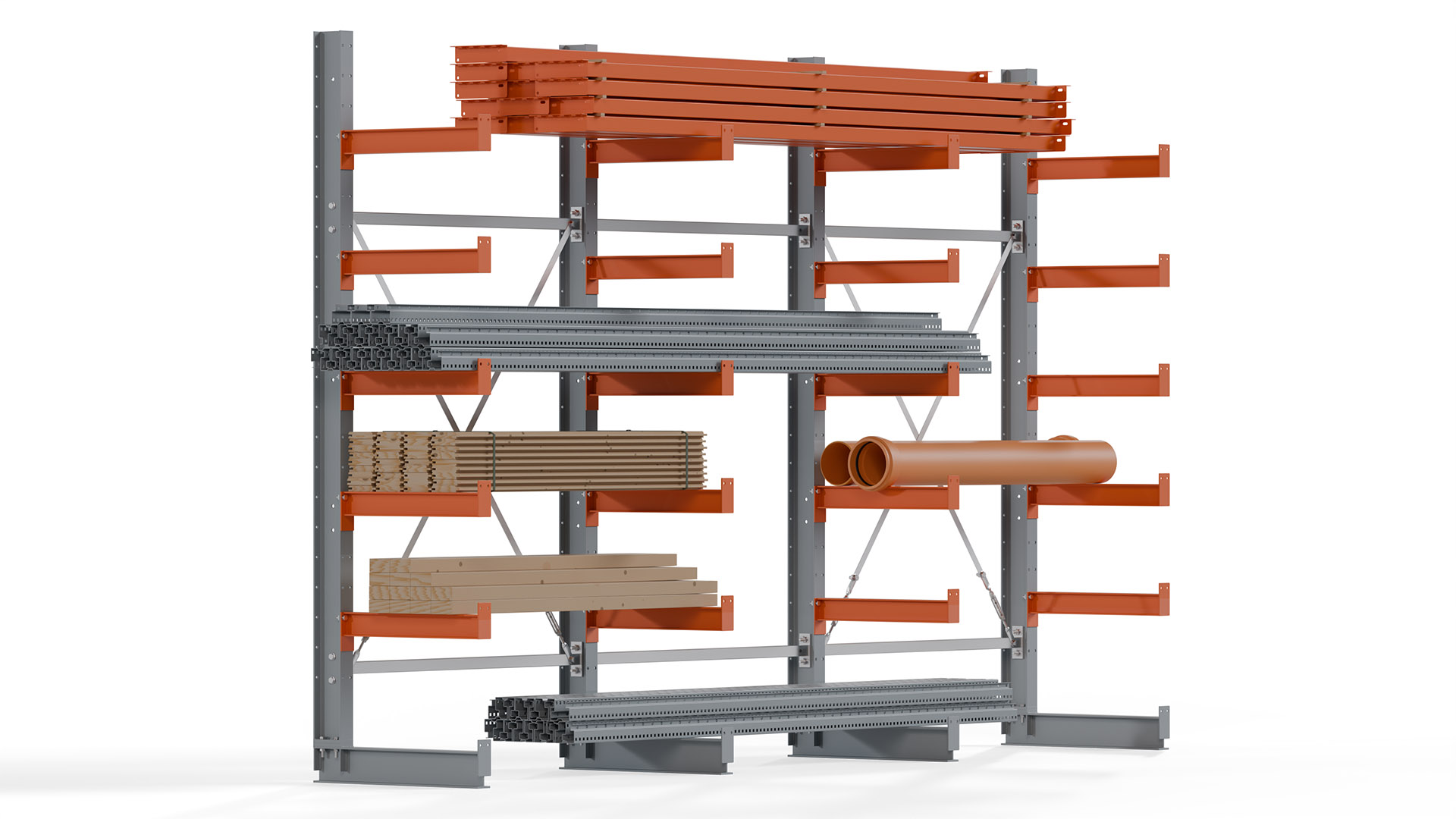 Kragarmregal KARL basic - lackiert - Breite: 384 cm - Höhe: 250 cm - Tiefe: 60 cm - Traglast je Kragarm: 730 kg - einseitig