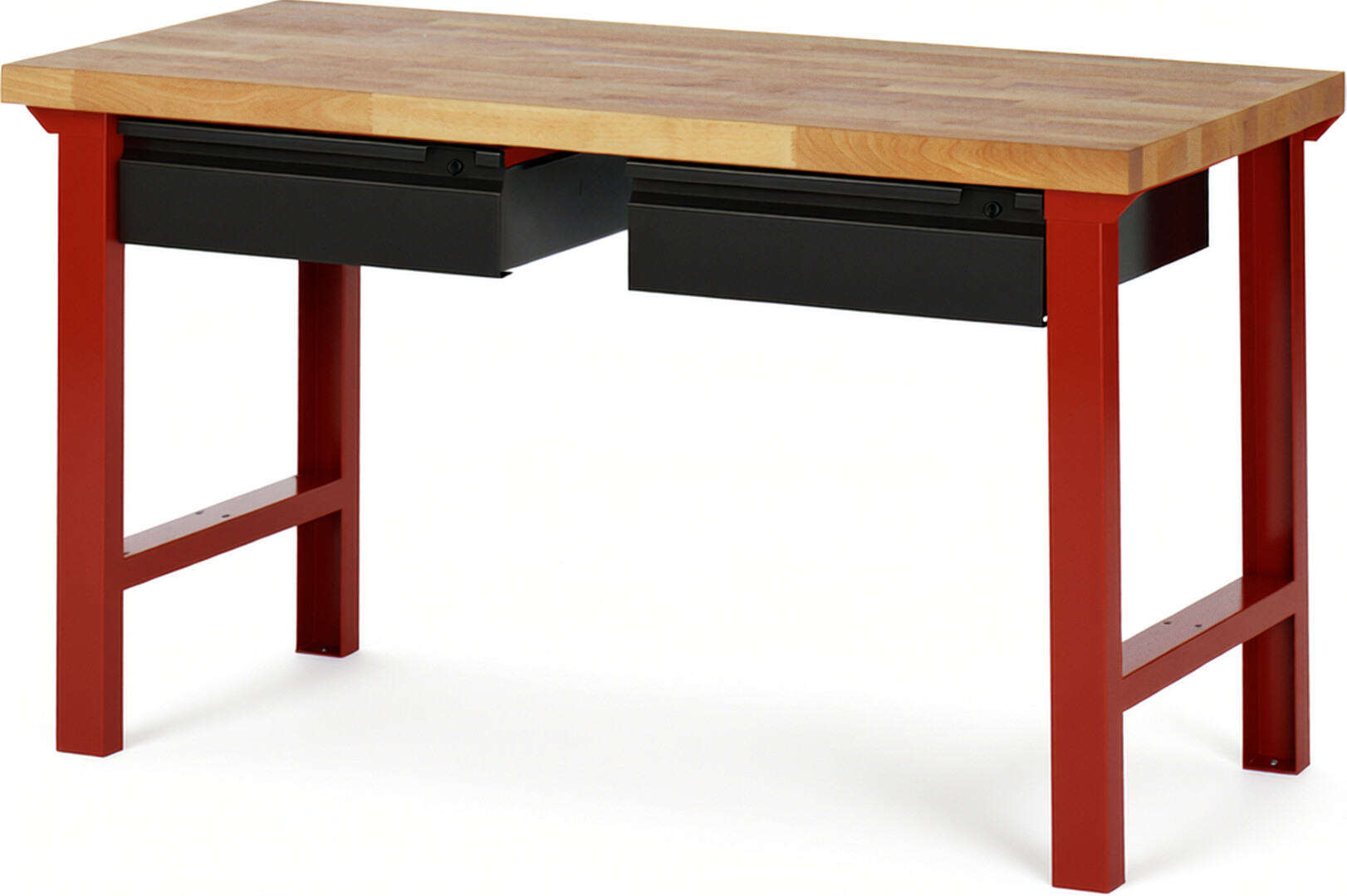 Werkbank - Modell 7002 BASIC rot - schwarz, BxTxH 1500x700x840 mm,  Buche-Massiv Arbeitsplatte 40 mm,  2 Schubladen mit  Auszug 90 %