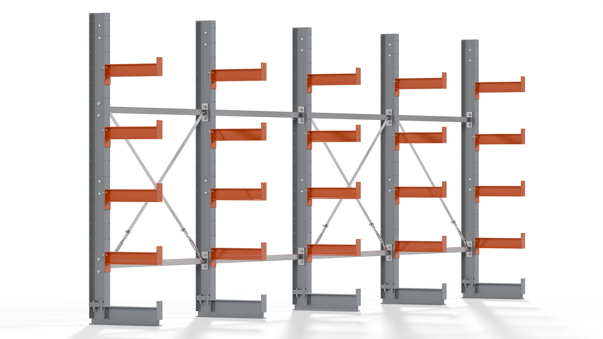 Kragarmregal KARL basic - lackiert - Breite: 512 cm - Höhe: 200 cm - Tiefe: 40 cm - Traglast je Kragarm: 1100 kg - einseitig