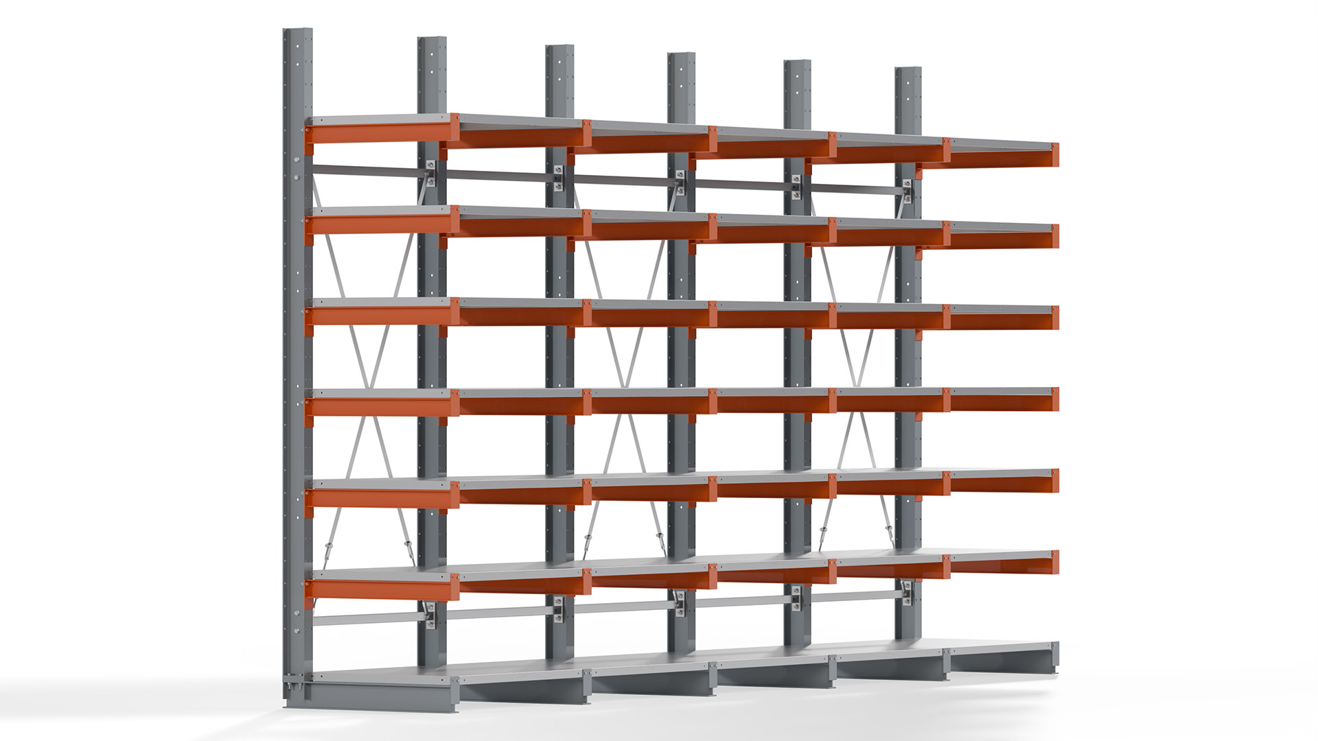 Kragarmregal KARL basic - lackiert - Breite: 500 cm - Höhe: 300 cm - Tiefe: 80 cm - Traglast je Kragarm: 550 kg - einseitig
