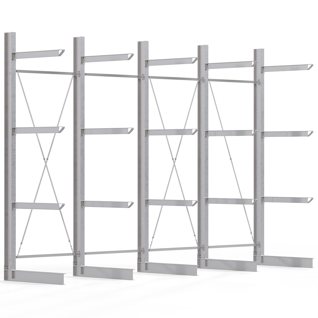 Kragarmregal KARL heavy - feuerverzinkt - Breite: 600 cm - Höhe: 400 cm - Tiefe: 120 cm - Traglast je Kragarm: 800 kg - einseitig