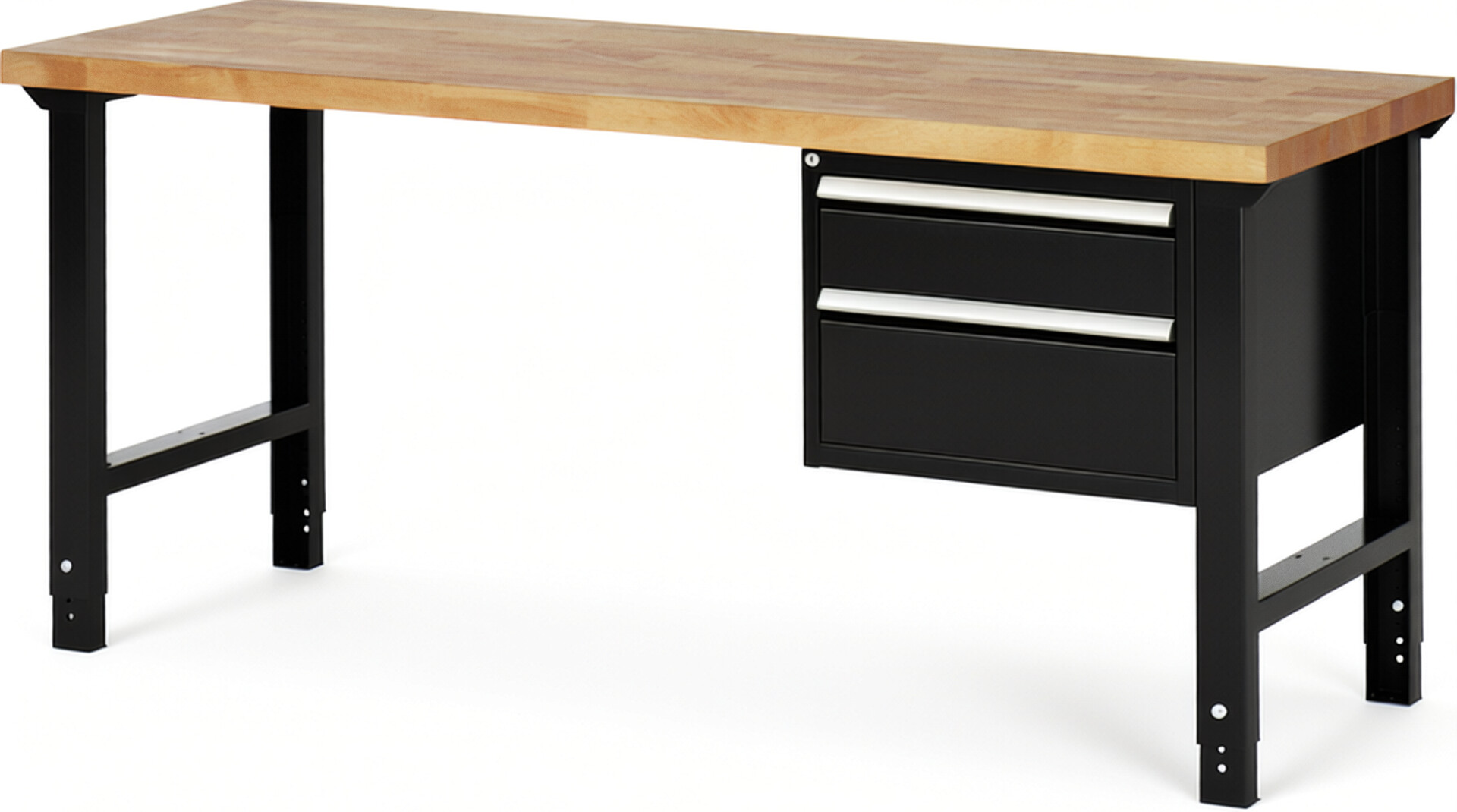 RAU Werkbank schwarz - Breite 200 cm - Tiefe 70 cm - Höhe 114 cm - Buche-Massiv Arbeitsplatte 40 mm