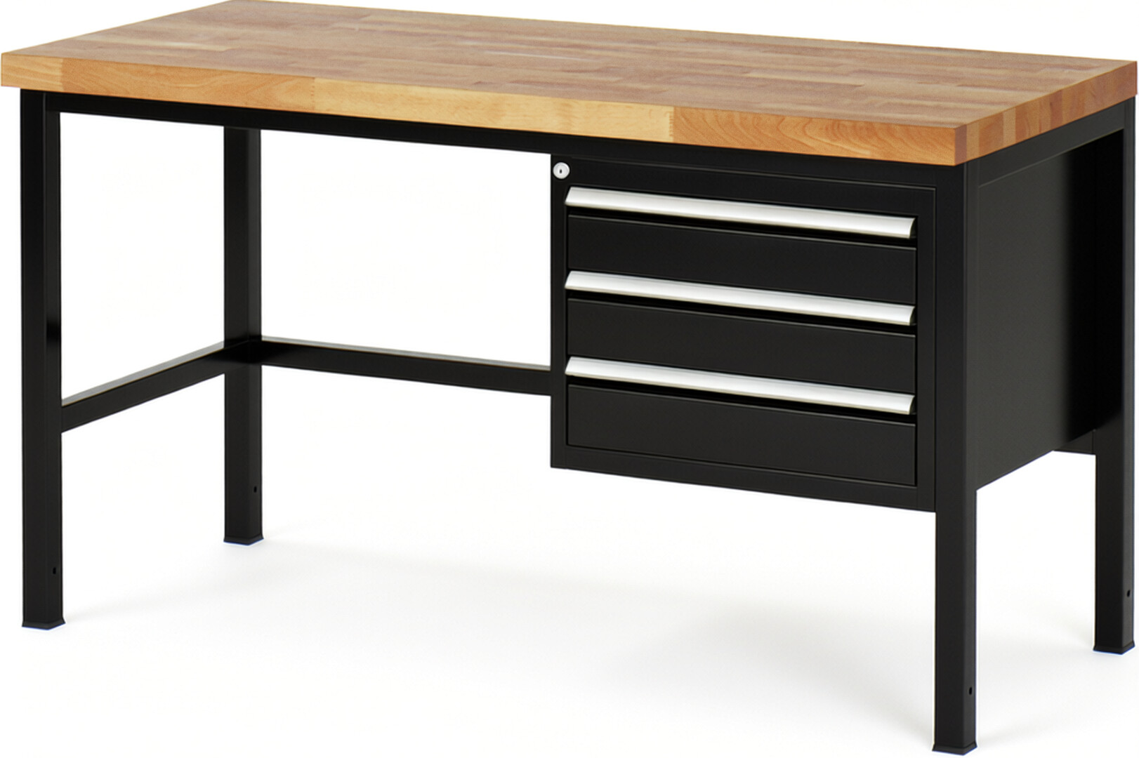 Werkbank Modell 8127 schwarz, BxTxH 1500x700x840-1040 mm,  Buche-Massiv Arbeitsplatte 40 mm,  3 Schubladen mit  Auszug 90 %