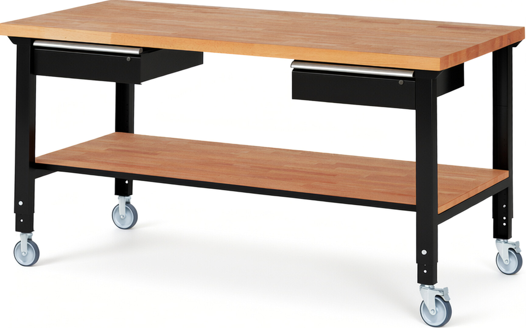 RAU Werkbank schwarz - Breite 200 cm - Tiefe 90 cm - Höhe 100 cm - Buche-Massiv Arbeitsplatte 40 mm