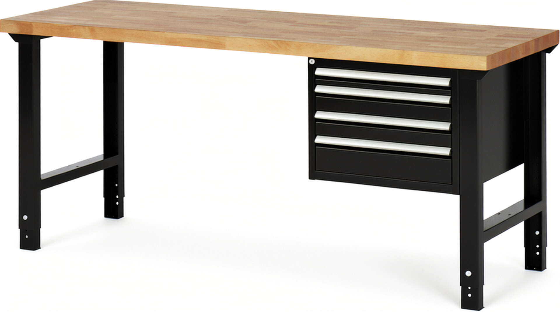 RAU Werkbank schwarz - Breite 200 cm - Tiefe 70 cm - Höhe 114 cm - Buche-Massiv Arbeitsplatte 40 mm