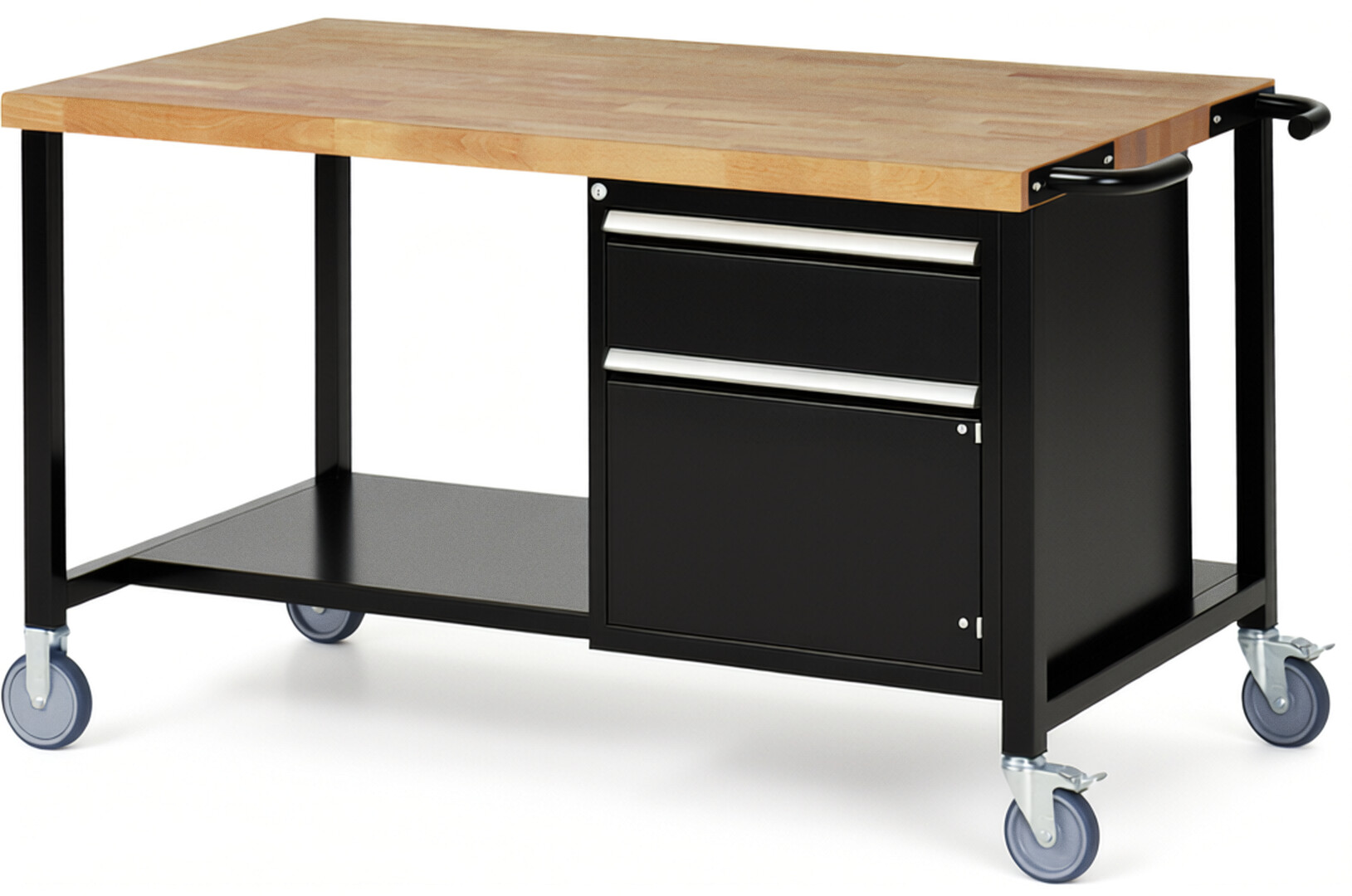 RAU Werkbank schwarz - Breite 150 cm - Tiefe 90 cm - Höhe 88 cm - Buche-Massiv Arbeitsplatte 40 mm