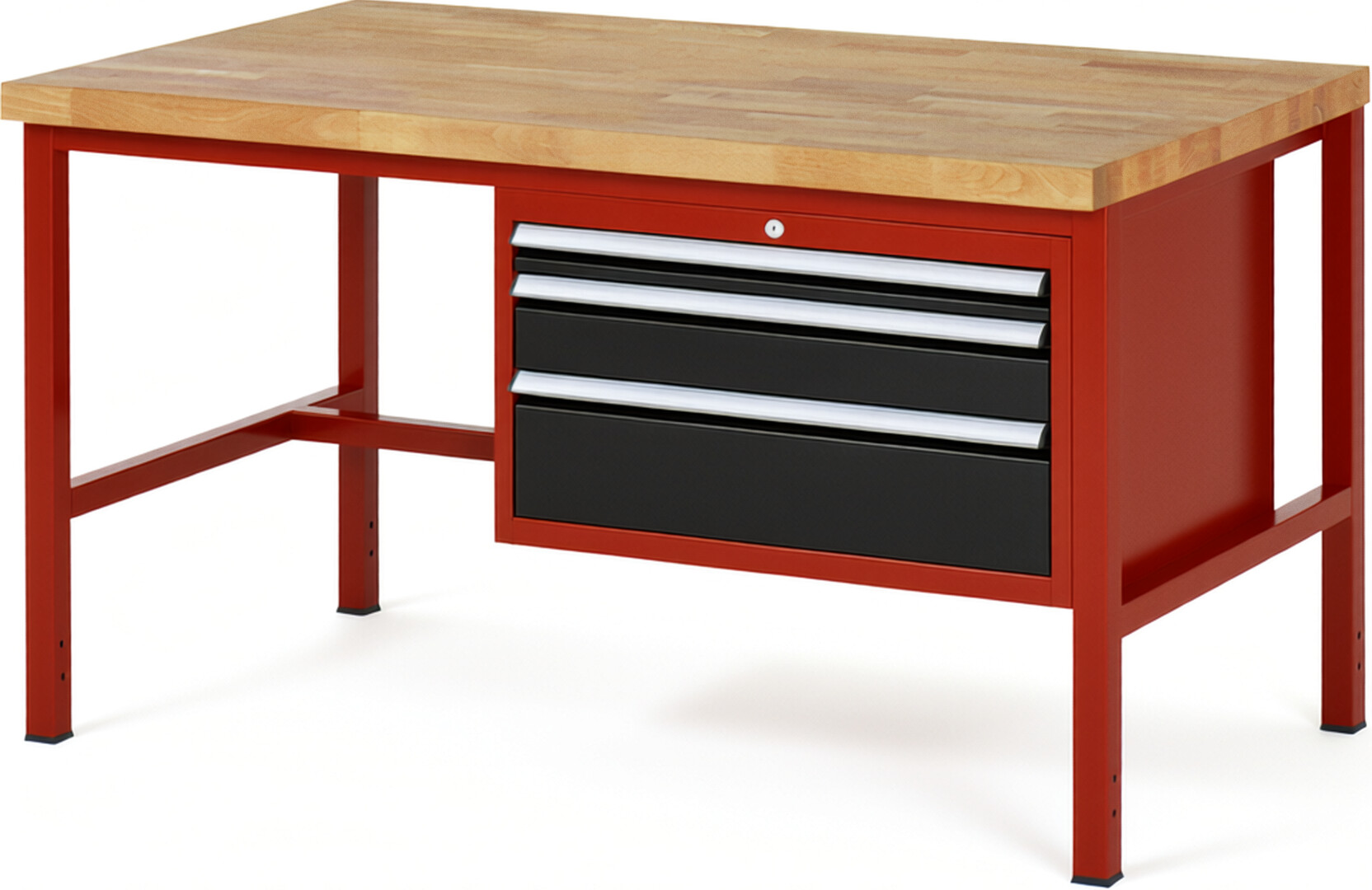 RAU Werkbank rot - schwarz - Breite 150 cm - Tiefe 90 cm - Höhe 104 cm - Buche-Massiv Arbeitsplatte 40 mm